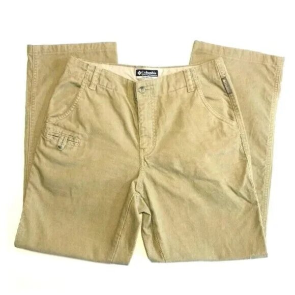 Columbia Neutral Beige Tan Cargo Corduroy Mom High Waist Tapered Leg Pants L 12 - Picture 1 of 4